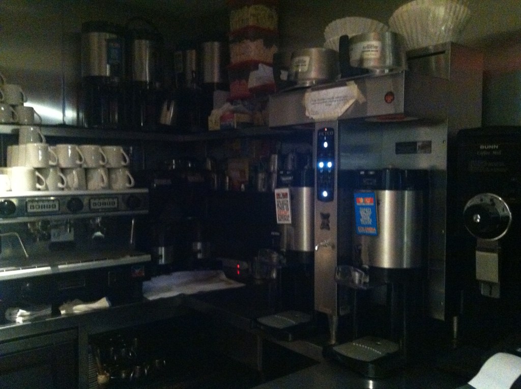 Landmarc's coffee station. Note the Santa Barbara label on the server. 