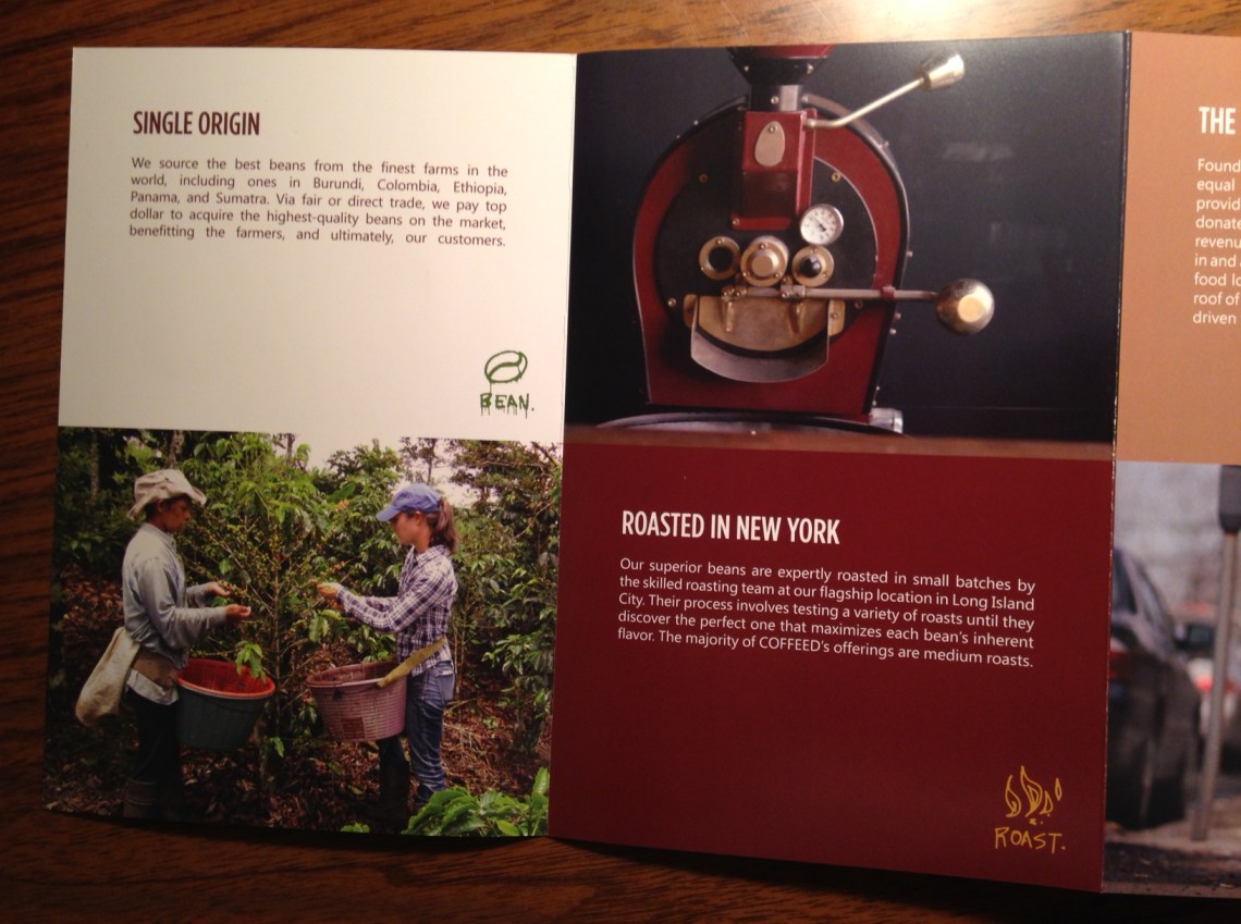 Foto de mi primer dia cosechando cafe con Sonia en Turrialba, Costa Rica en Octubre del 2012 sale en el brochure de Coffeed. Diseño: Kris Arnold 