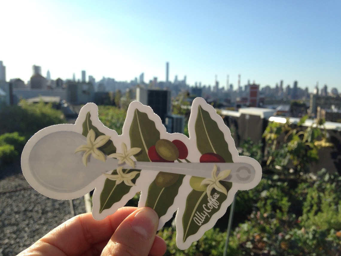 Ally speciality division cupping spoon/branch on the roof at Brooklyn Grange
